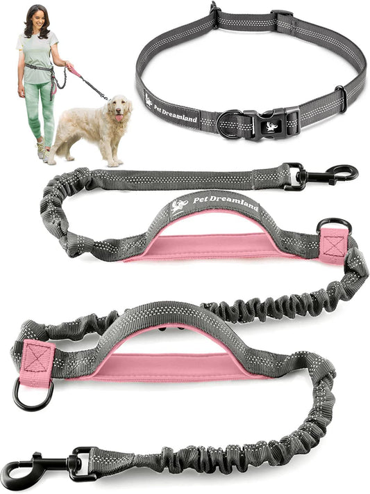 Dog leashes with handle and bungee feature, displayed on a white background.