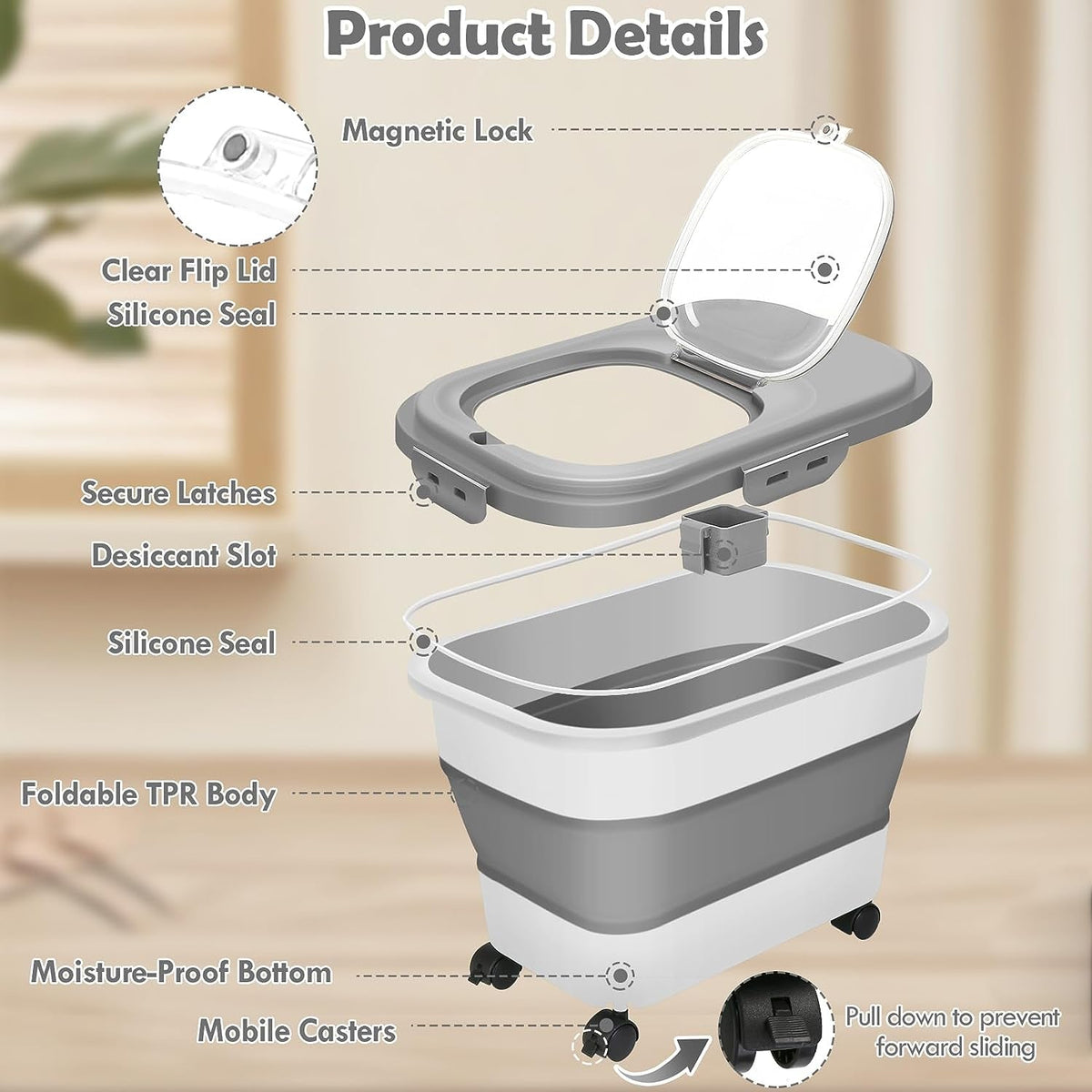 Collapsible Pet Food Container with Wheels – 20 Lb Capacity MJ's Pet Closet