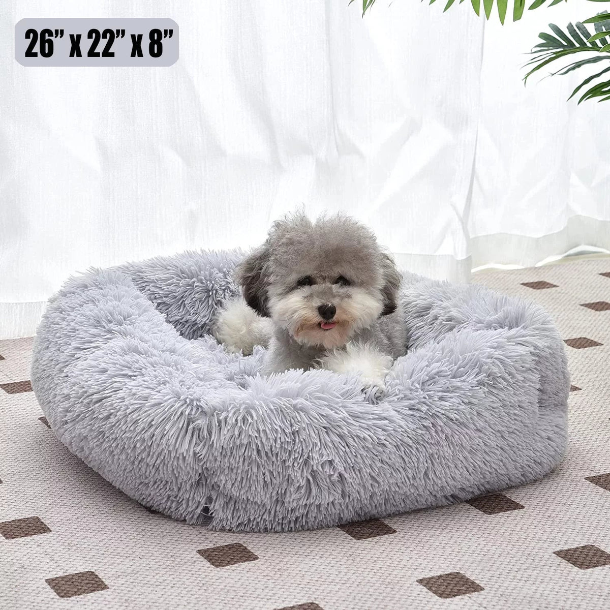 Plush Cat Bed for Indoor Cats & Small Dogs – Super Soft PP Cotton with Non-Slip Waterproof Bottom | 26"x22" | Light Gray MJ's Pet Closet