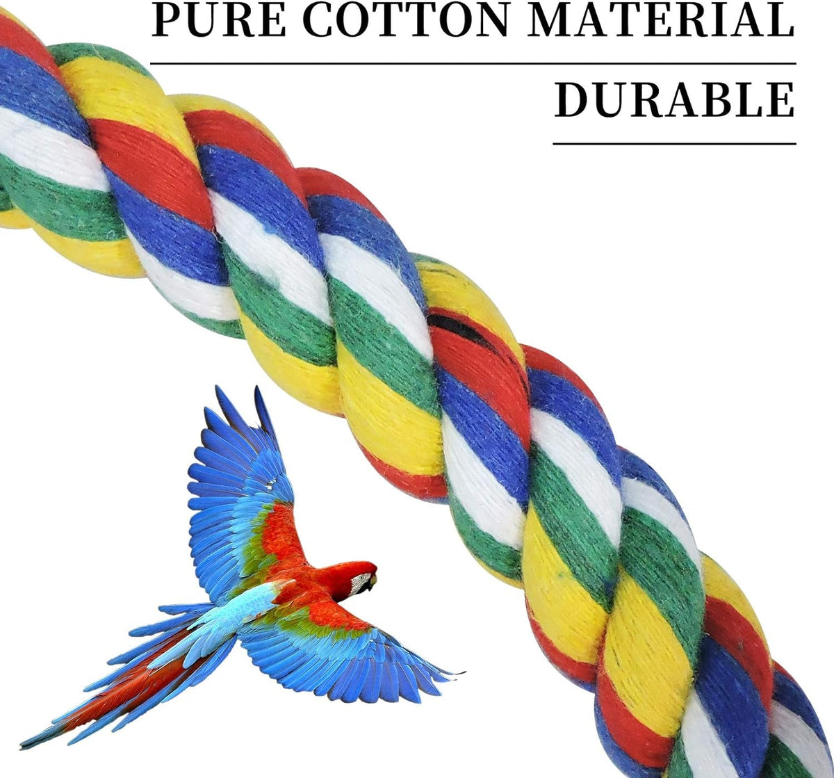 Cotton Rope Bird Swing | Colorful 4-Ring Perch Toy for Parrots, Parakeets, Cockatiels, Budgies & Conures | 25cm MJ's Pet Closet