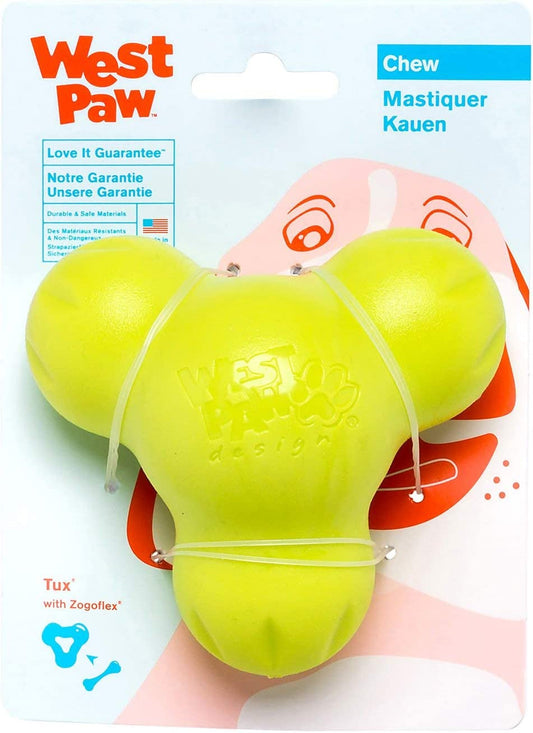 Yellow dog chew toy with West Paw branding on packaging