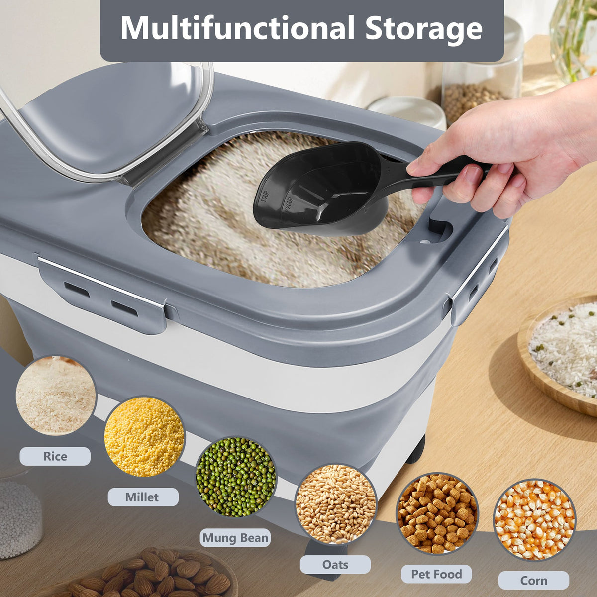 Collapsible Pet Food Container with Wheels – 20 Lb Capacity MJ's Pet Closet
