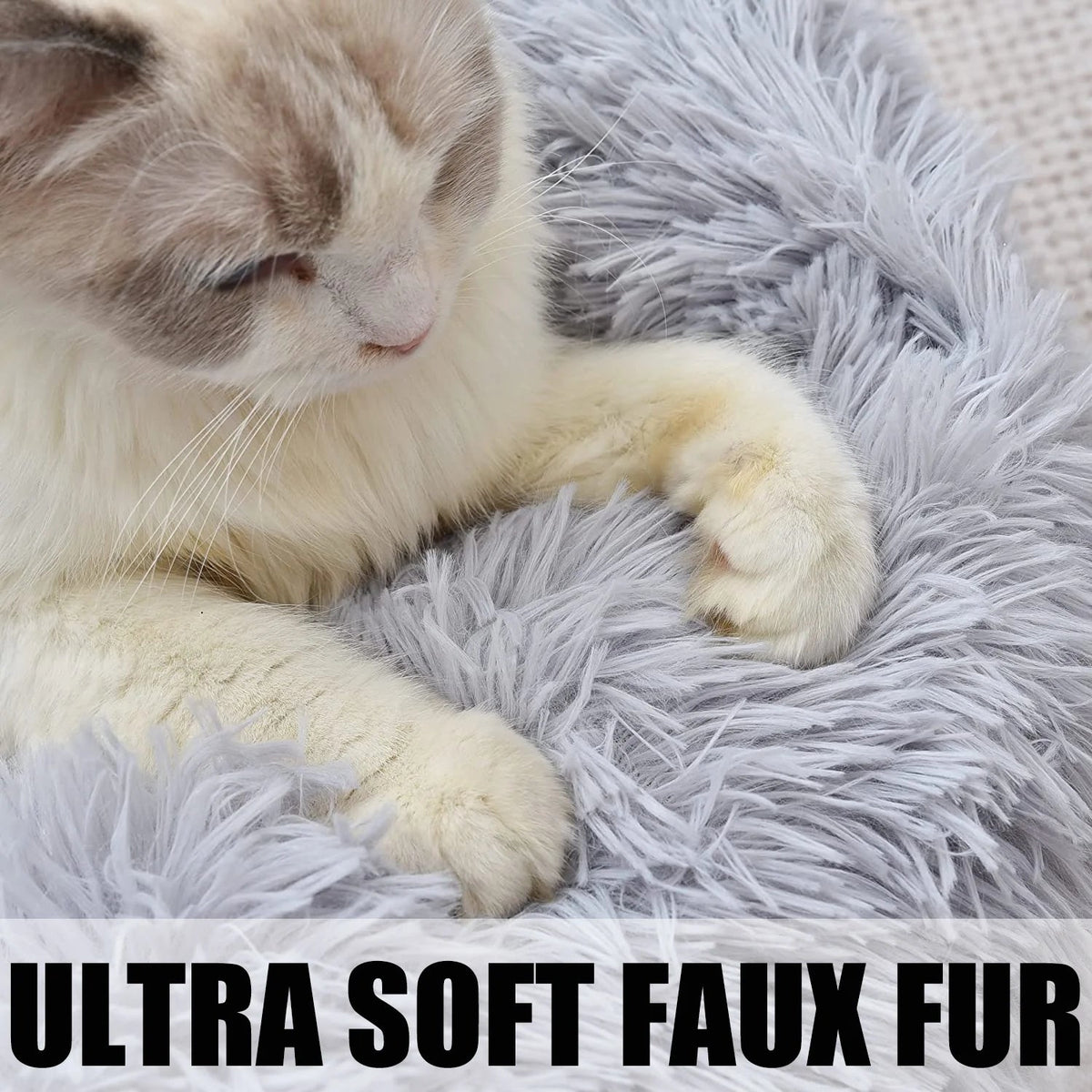 Plush Cat Bed for Indoor Cats & Small Dogs – Super Soft PP Cotton with Non-Slip Waterproof Bottom | 26"x22" | Light Gray MJ's Pet Closet