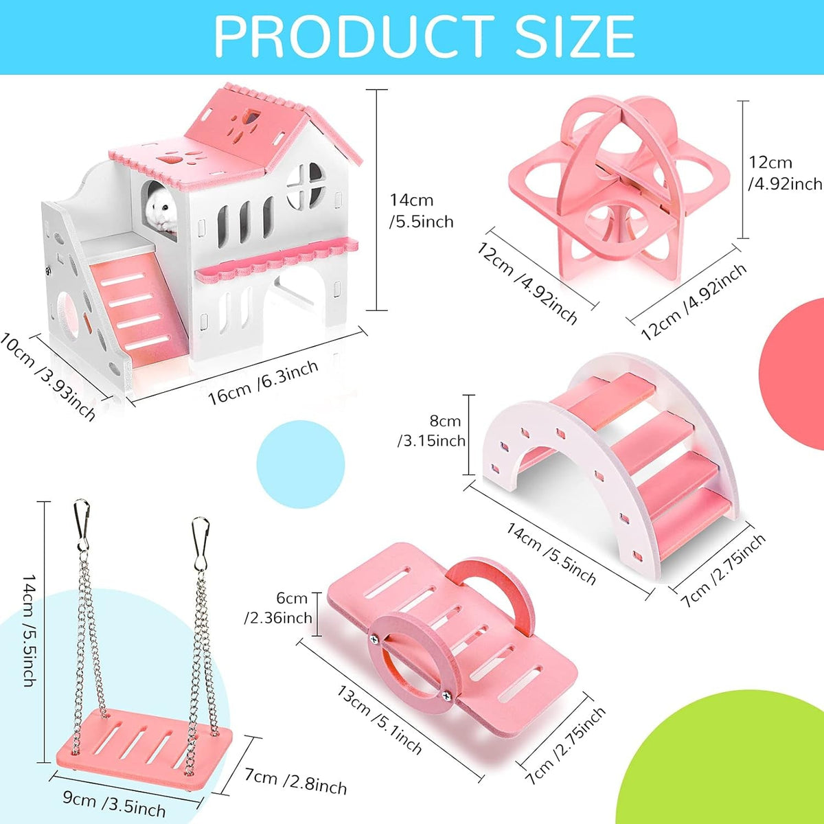 5-Piece Hamster Toy Set – House, Seesaw, Bridge, Swing & Exercise Circle MJ's Pet Closet