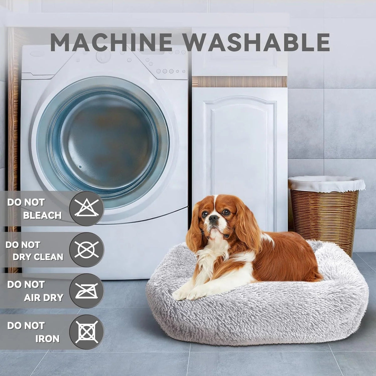 Plush Cat Bed for Indoor Cats & Small Dogs – Super Soft PP Cotton with Non-Slip Waterproof Bottom | 26"x22" | Light Gray MJ's Pet Closet