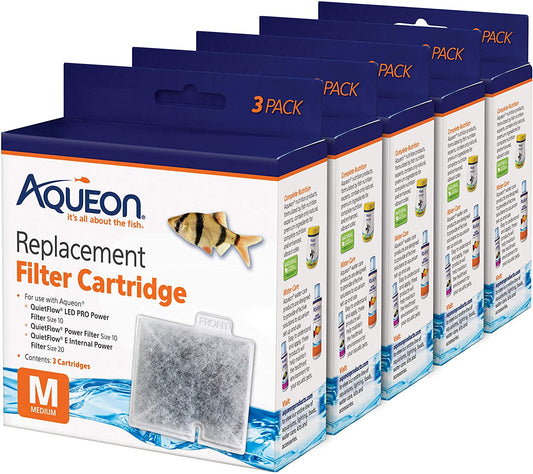 Aqueon replacement filter cartridge packaging with multiple units displayed.