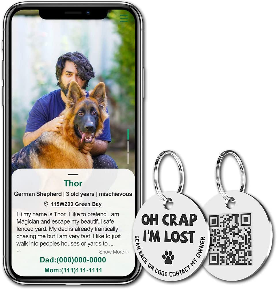 Stainless Steel QR Code Pet ID Tag – Digital Profile & Location Alerts MJ's Pet Closet