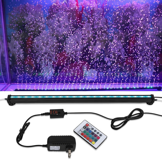LED light bar with remote control and power adapter in front of a colorful LED curtain.