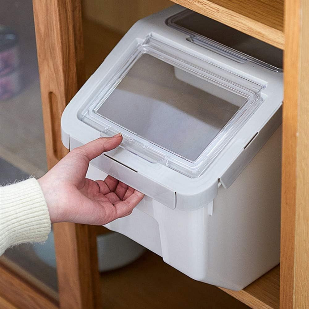 Hand opening a white storage container with a transparent lid on a wooden shelf.