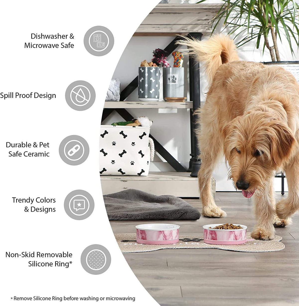 Paw & Patch Ceramic Pet Collection, Medium Set, 6X2", Gray, 2 Piece MJ's Pet Closet