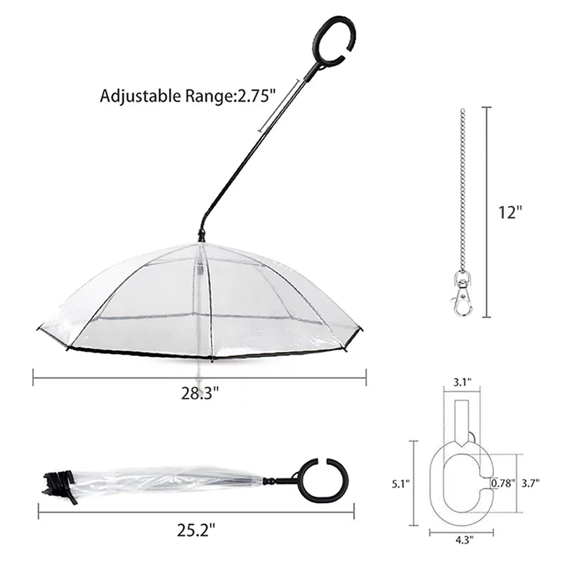 NAMSAN Pet Umbrella for Small Dogs – C-Shape Adjustable Handle with Built-In Leash | 28" Cover | Rain & Snow MJ's Pet Closet