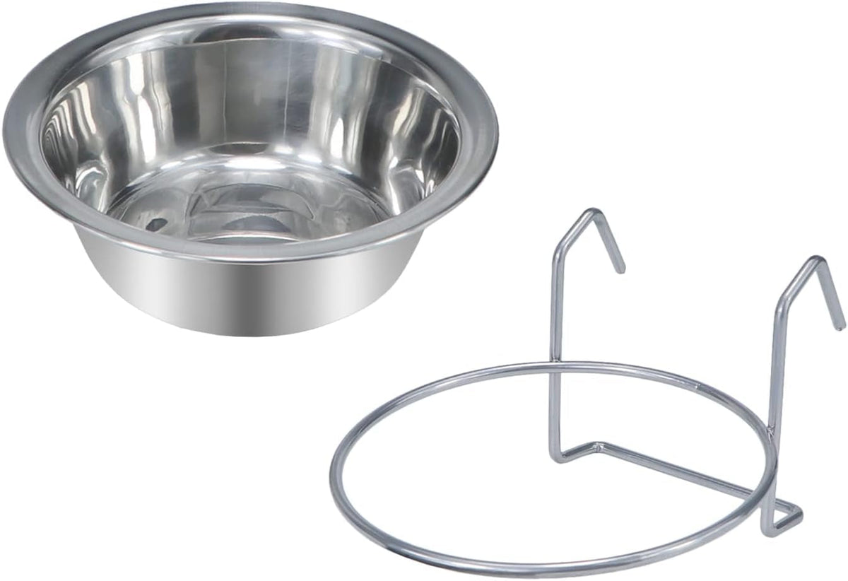 Stainless Steel Hanging Pet Bowl – Cage Feeder for Birds, Parrots, Small Dogs & Cats | Small (3.9" x 1.8", 10 oz) MJ's Pet Closet