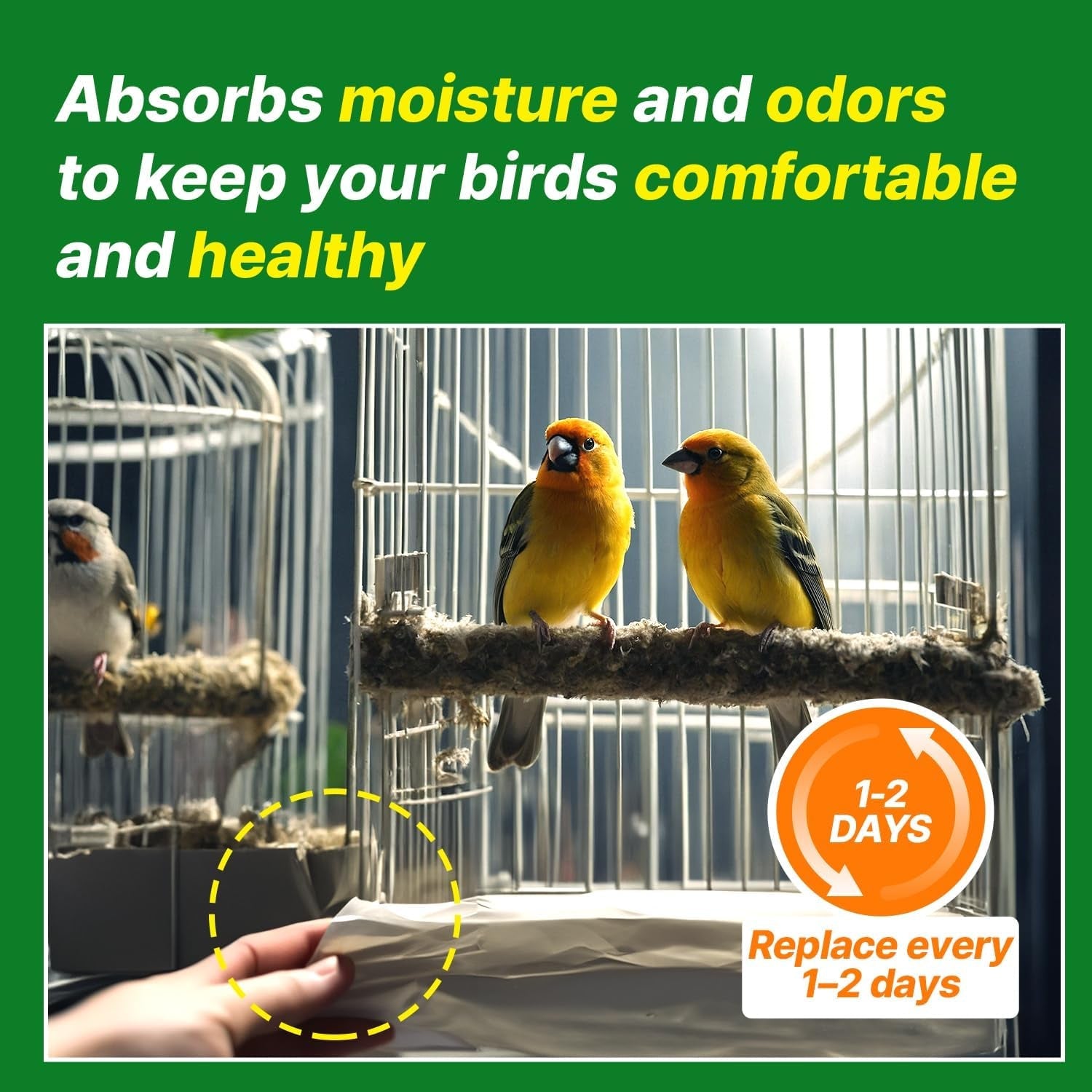Bird Cage Liner Sheets Acid Free Non Toxic Paper Bedding 120Ct Wags & Whiskers Pet Supply