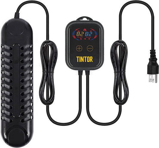 Black electronic device with digital display and cables, branded 'TINTOR', on a white background.