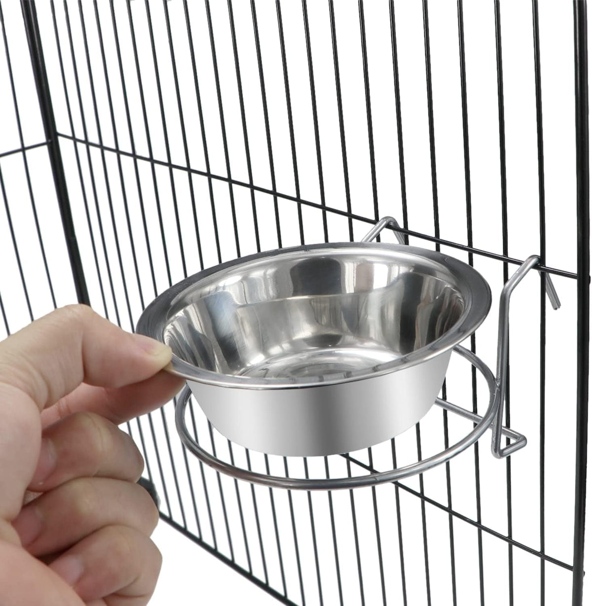 Stainless Steel Hanging Pet Bowl – Cage Feeder for Birds, Parrots, Small Dogs & Cats | Small (3.9" x 1.8", 10 oz) MJ's Pet Closet