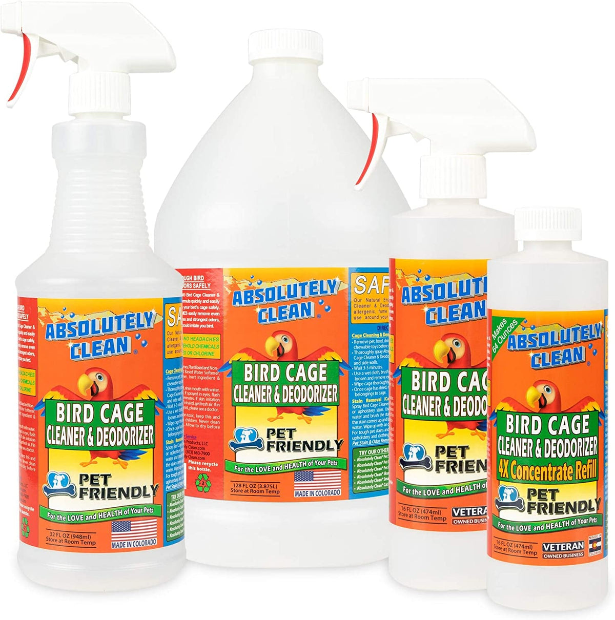 Absolutely Clean Bird Cage Cleaner & Deodorizer – 16oz Concentrate MJ's Pet Closet