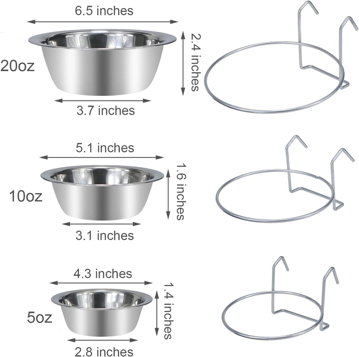 Stainless Steel Hanging Pet Bowl – Cage Feeder for Birds, Parrots, Small Dogs & Cats | Small (3.9" x 1.8", 10 oz) MJ's Pet Closet