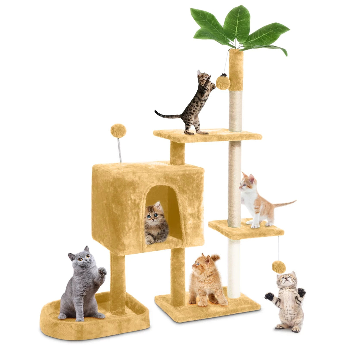 Mudie 52" Multi-Level Cat Tree with Plush Perches, Condo, Sisal Scratching Posts & Dangling Balls – Beige MJ's Pet Closet
