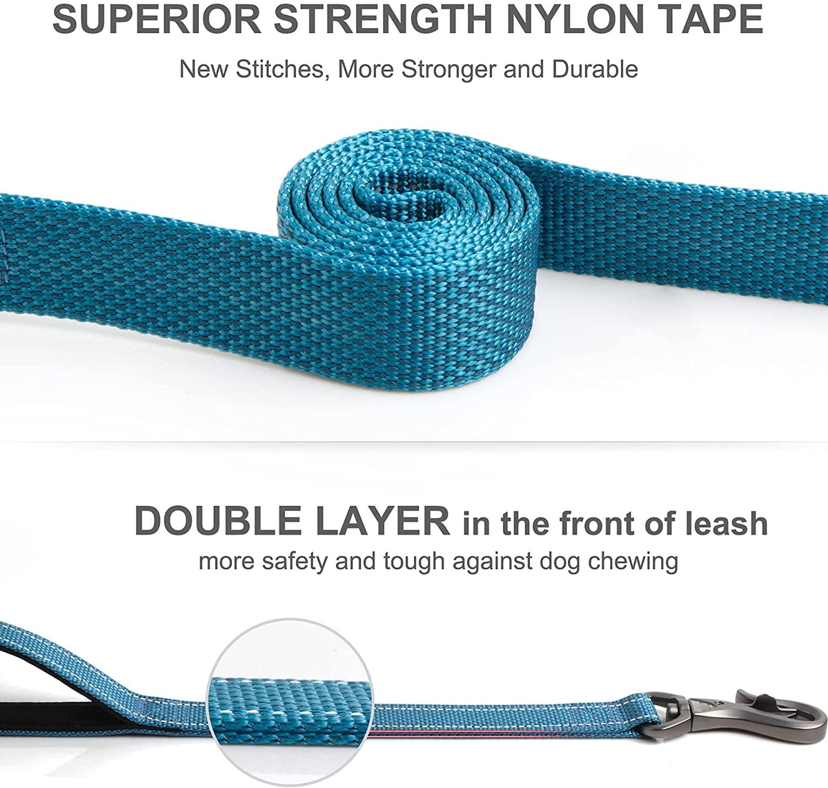 5 FT Heavy Duty Dog Leash with 2 Padded Handles & Reflective Stitching MJ's Pet Closet