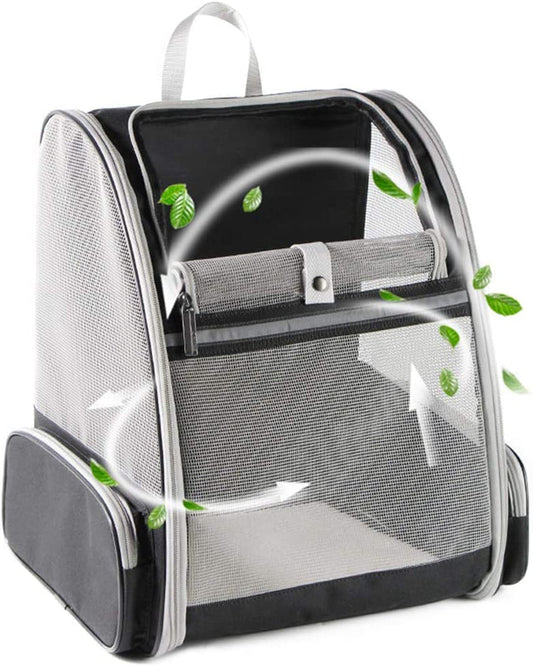 Pet carrier with mesh side on a white background