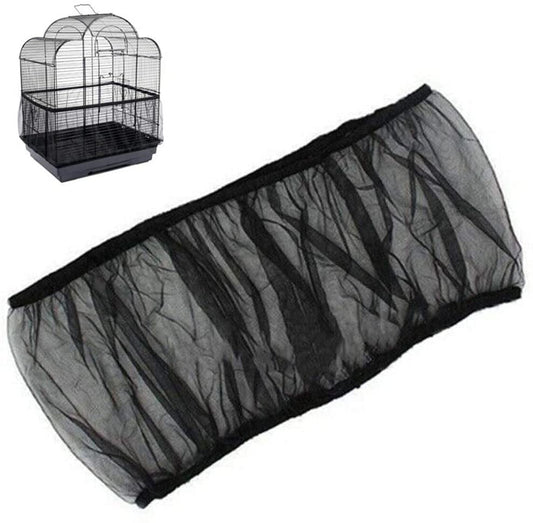 Black bird cage cover with a small bird cage on a white background
