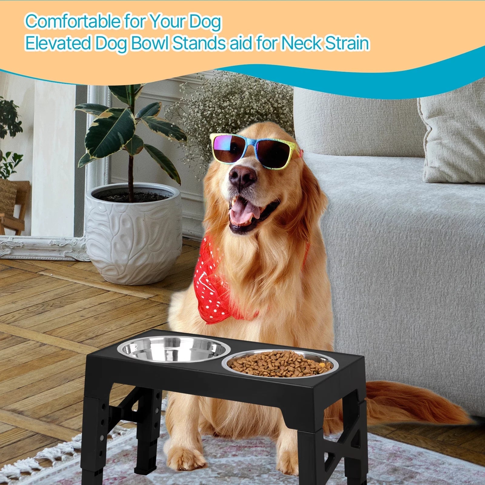ZALALOVA Adjustable Elevated Dog Bowl Stand with Stainless Steel Bowls MJ's Pet Closet