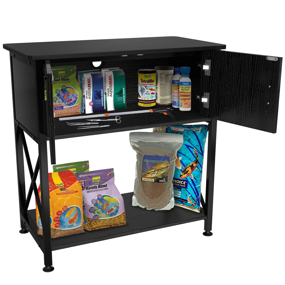GDLF 20 Gallon Long Aquarium Stand – 2-Tier Metal & MDF Fish Tank Stand with Storage Cabinet | 220 lb Capacity | Black MJ's Pet Closet