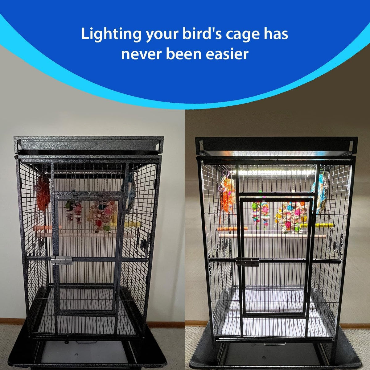 M&M Happybird Full Spectrum LED Bird Cage Light with Chew Guard | 18" | UV-Free | For Hookbill & Soft-Billed Birds MJ's Pet Closet
