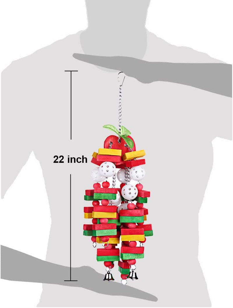 Colorful bird toy with measurements on a mannequin