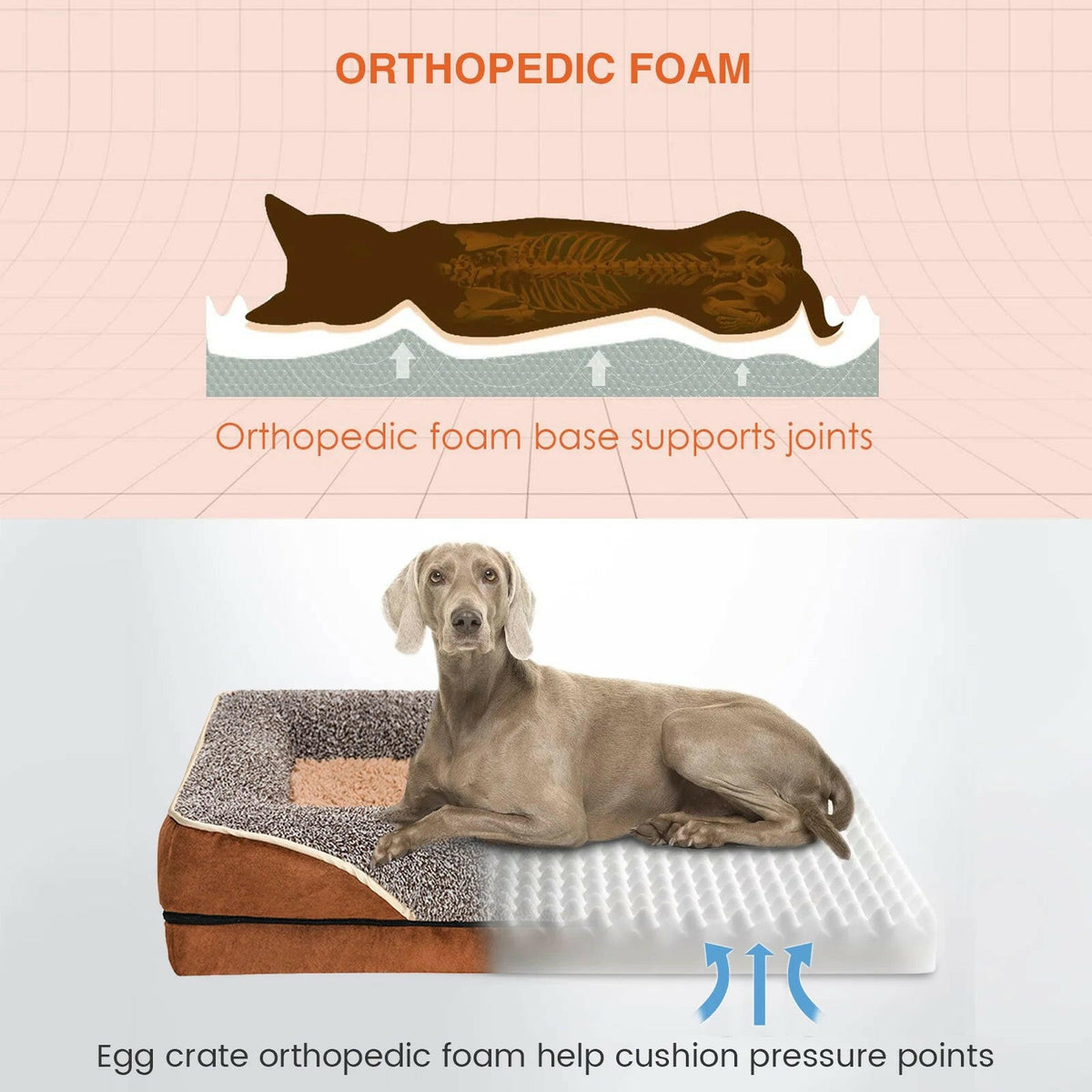 Orthopedic Dog Bed Sofa with Egg Crate Foam & Faux Fur – Bolster Dog Bed with Washable Cover for Small Dogs | 20"x16" | Brown MJ's Pet Closet