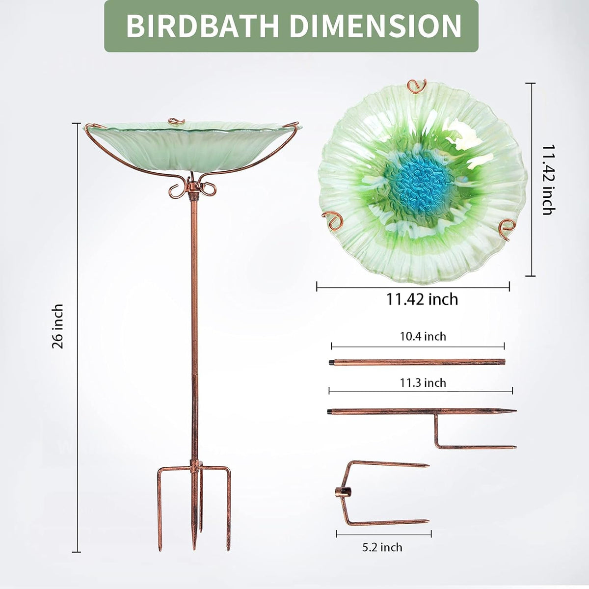 MUMTOP 26" Glass Birdbath with Metal Stake – Green Garden Design MJ's Pet Closet