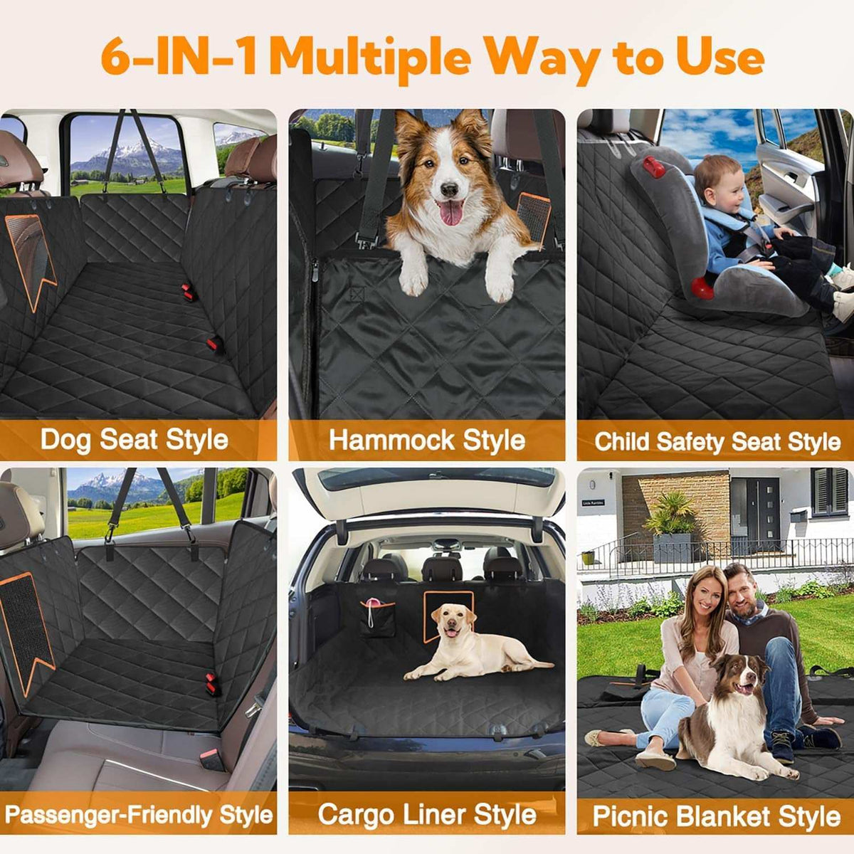 Kytely Waterproof Dog Car Seat Cover – Hammock or Bench Style with Mesh Window, Side Flaps & Anti-Slip Backing | 54"x58" | Black MJ's Pet Closet