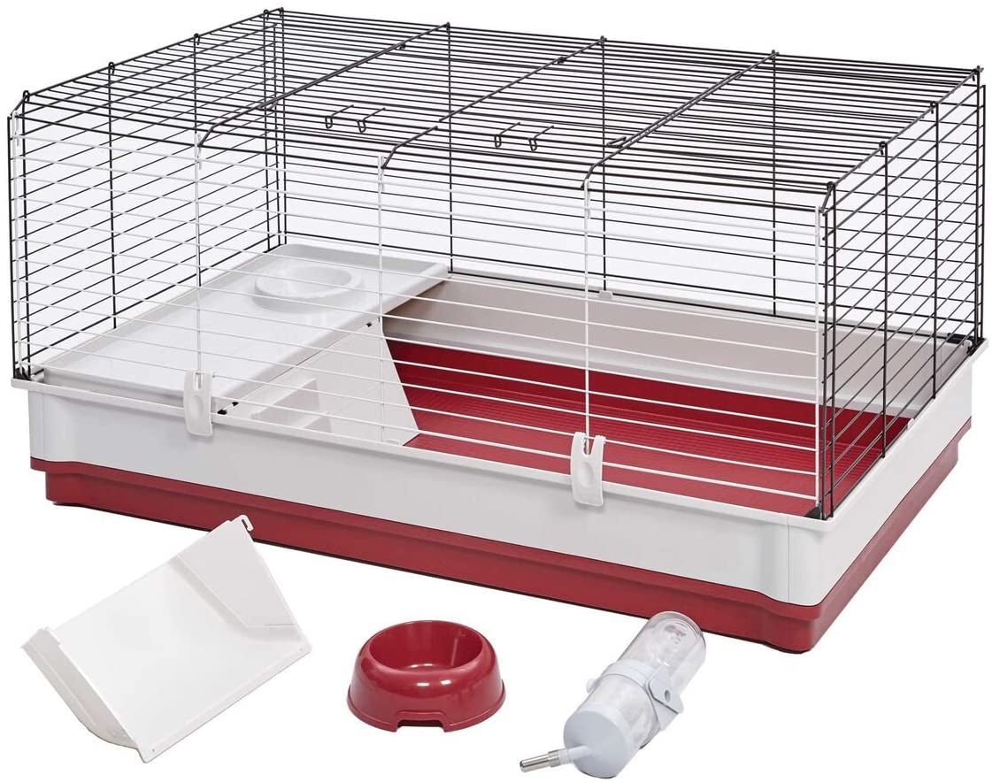 Wabbitat Deluxe Rabbit Cage – 39.5" x 23.75" x 19.75", Maroon/White MJ's Pet Closet