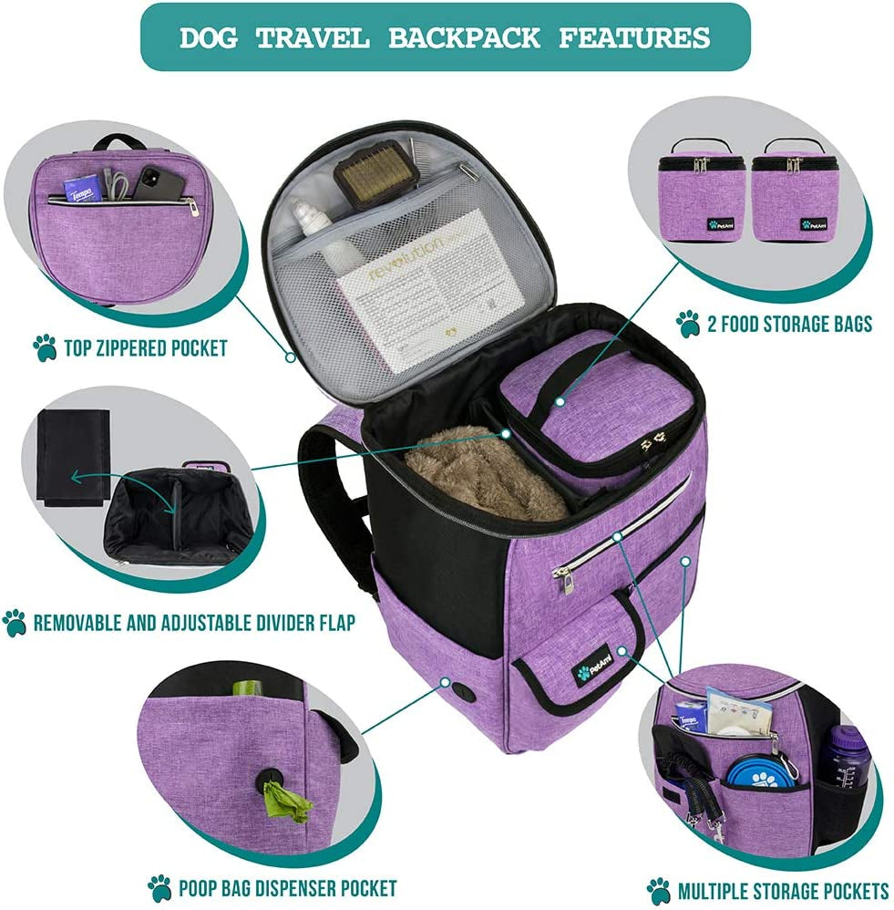 Dog Travel Backpack – Airline Approved with Bowls, Food Containers & Poop Bag Dispenser MJ's Pet Closet
