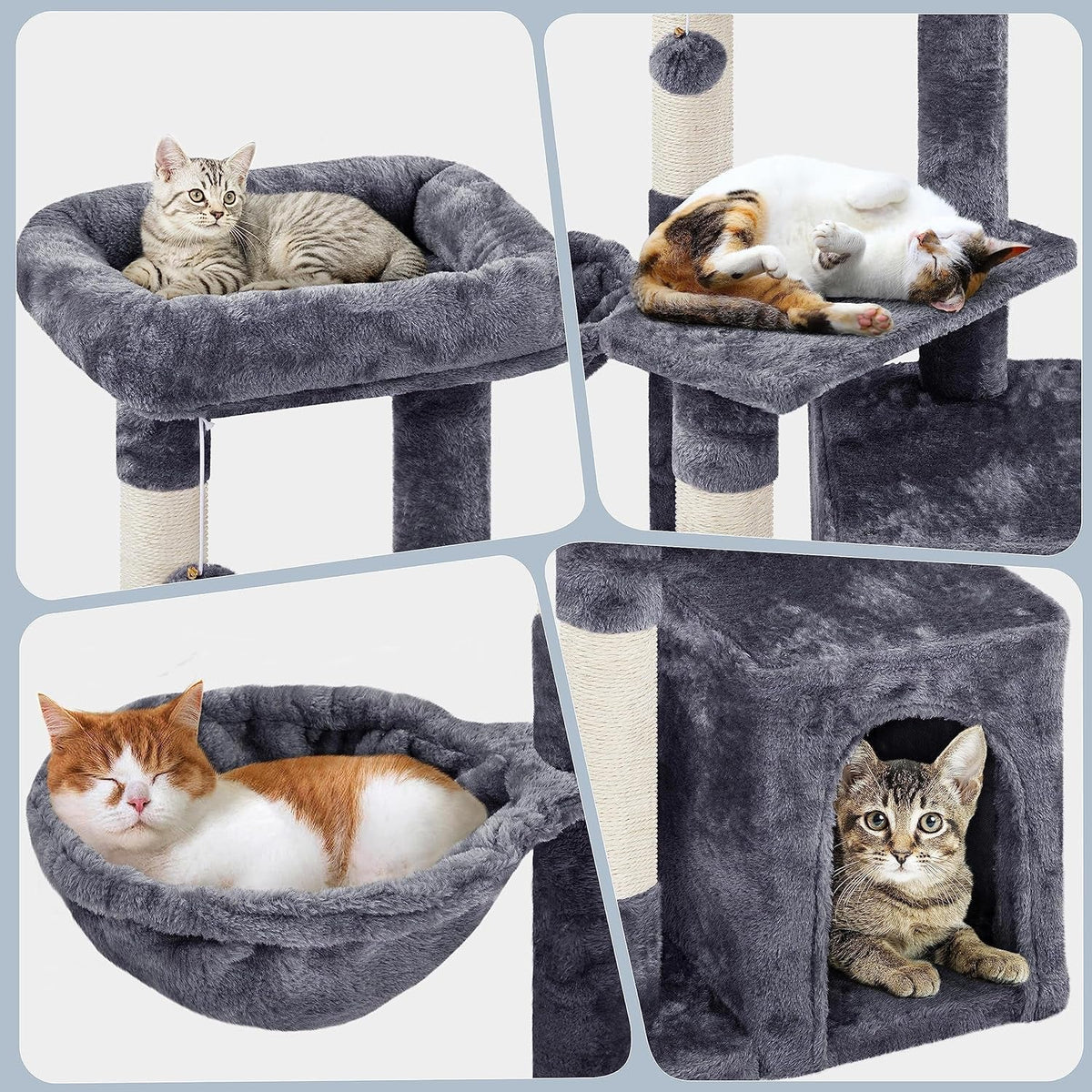 34" Multi-Level Cat Tree with Condo, Scratching Posts, Basket & Sisal Scratch Boards – Dark Gray MJ's Pet Closet