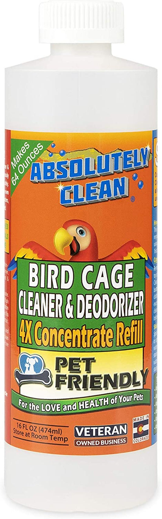Bird cage cleaner and deodorizer refill bottle with colorful label