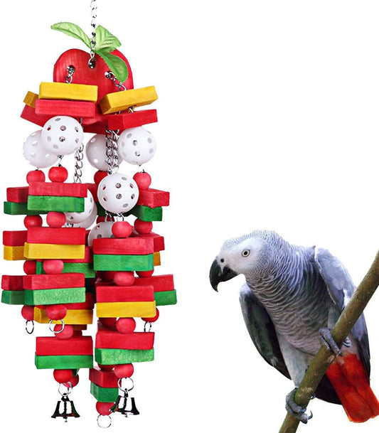 Colorful bird toy with a parrot perched on a branch
