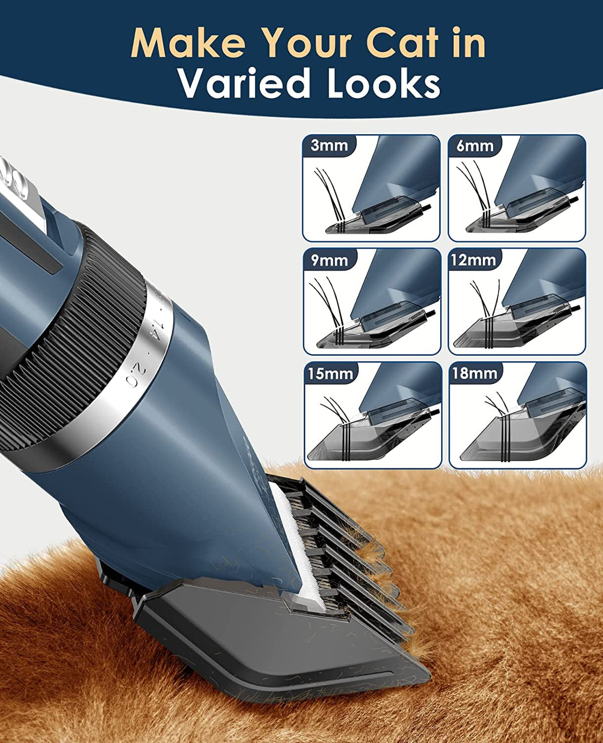 Oneisall Cordless Cat & Dog Hair Clippers – Low Noise, 2-Speed, LCD Display, 220-Min Battery | 6 Guide Combs Included | Blue MJ's Pet Closet