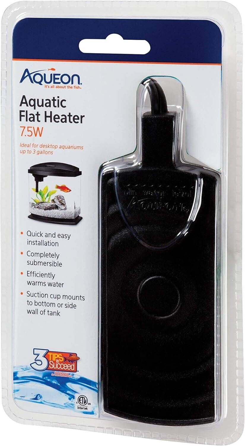 Aqueon aquatic flat heater in packaging with product details.