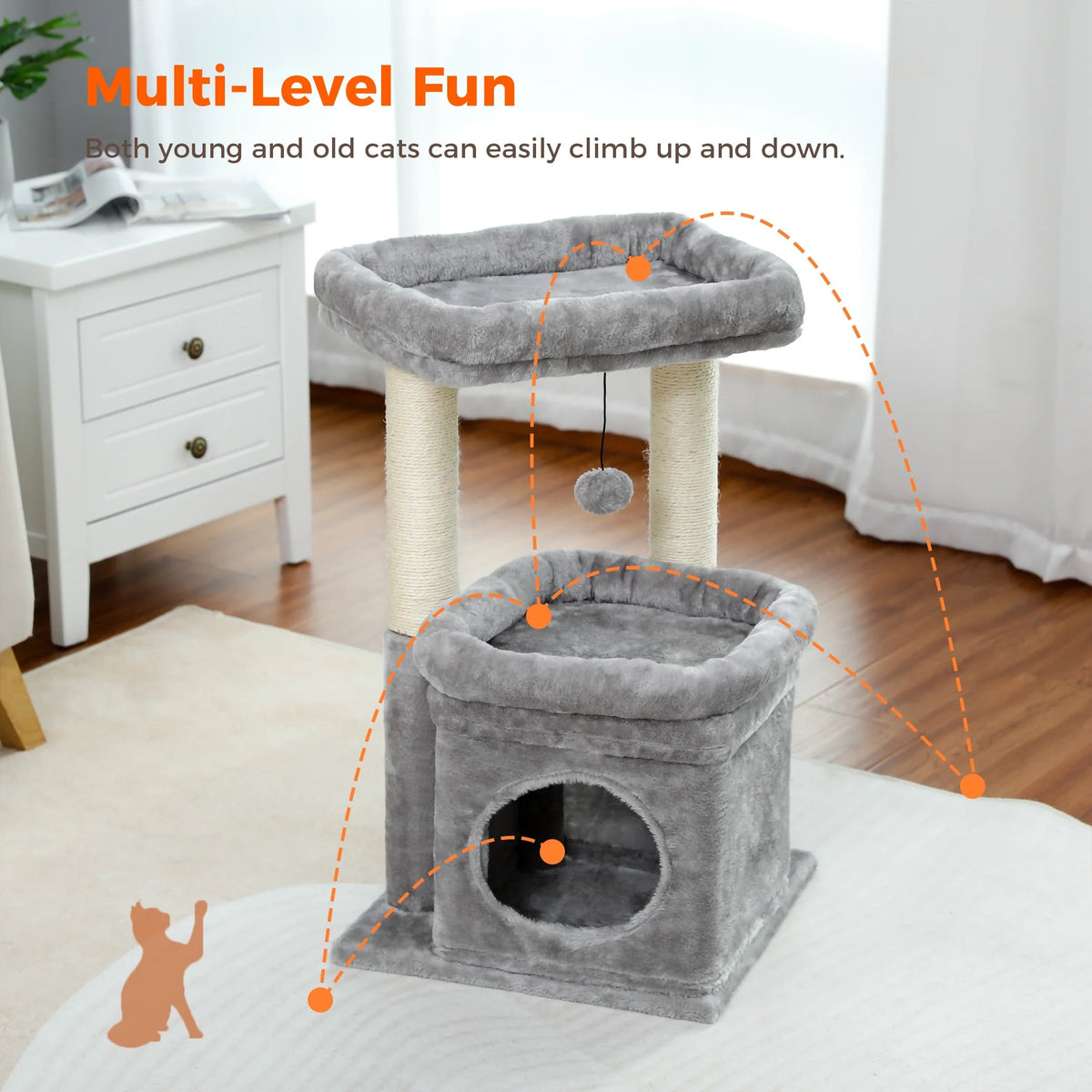 PAWZ Road Cozy Gray Cat Tree Condo – 27" Multi-Level Tower for Kittens & Medium Cats MJ's Pet Closet