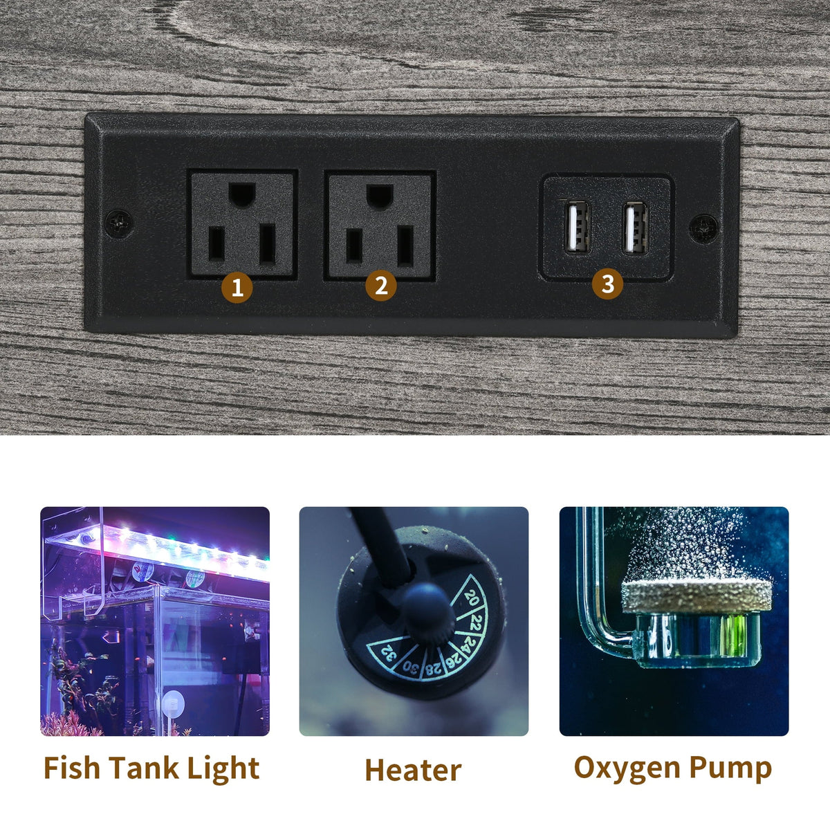 40–50 Gallon Aquarium Stand with Power Outlets, LED Lights & Storage Cabinet MJ's Pet Closet