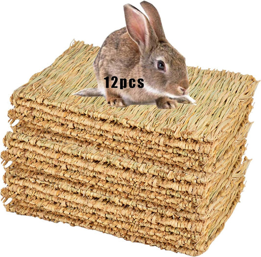Stack of hay blocks with a rabbit on top, labeled '12 pcs' on a white background