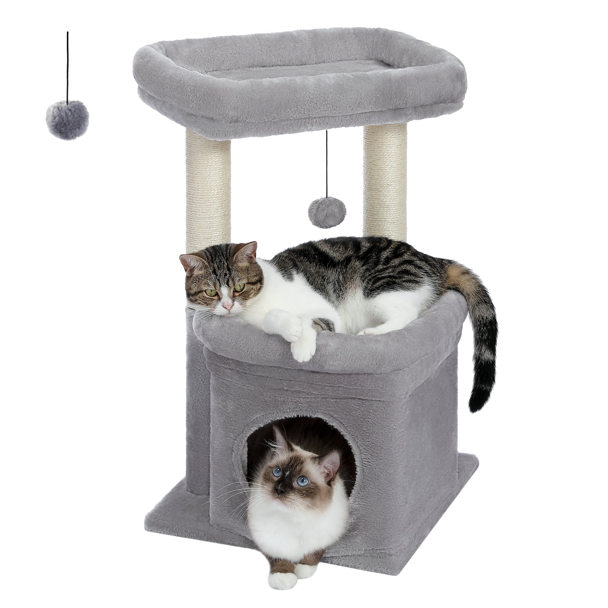 PAWZ Road Cozy Gray Cat Tree Condo – 27" Multi-Level Tower for Kittens & Medium Cats MJ's Pet Closet
