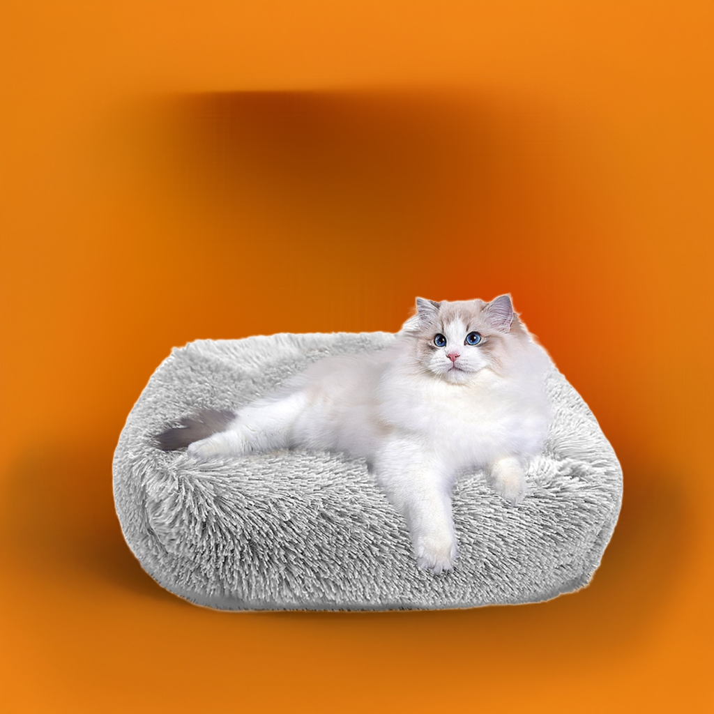 Plush Cat Bed for Indoor Cats & Small Dogs – Super Soft PP Cotton with Non-Slip Waterproof Bottom | 26"x22" | Light Gray MJ's Pet Closet