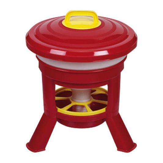 Red stool with yellow accents on a white background