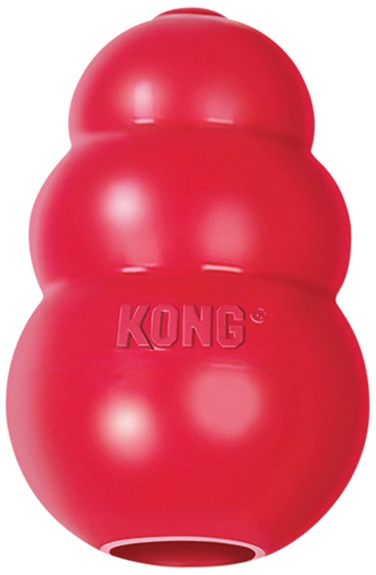 Red KONG dog toy on a white background