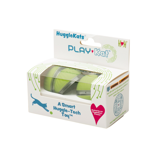 Packaged cat toy with green balls on a white background