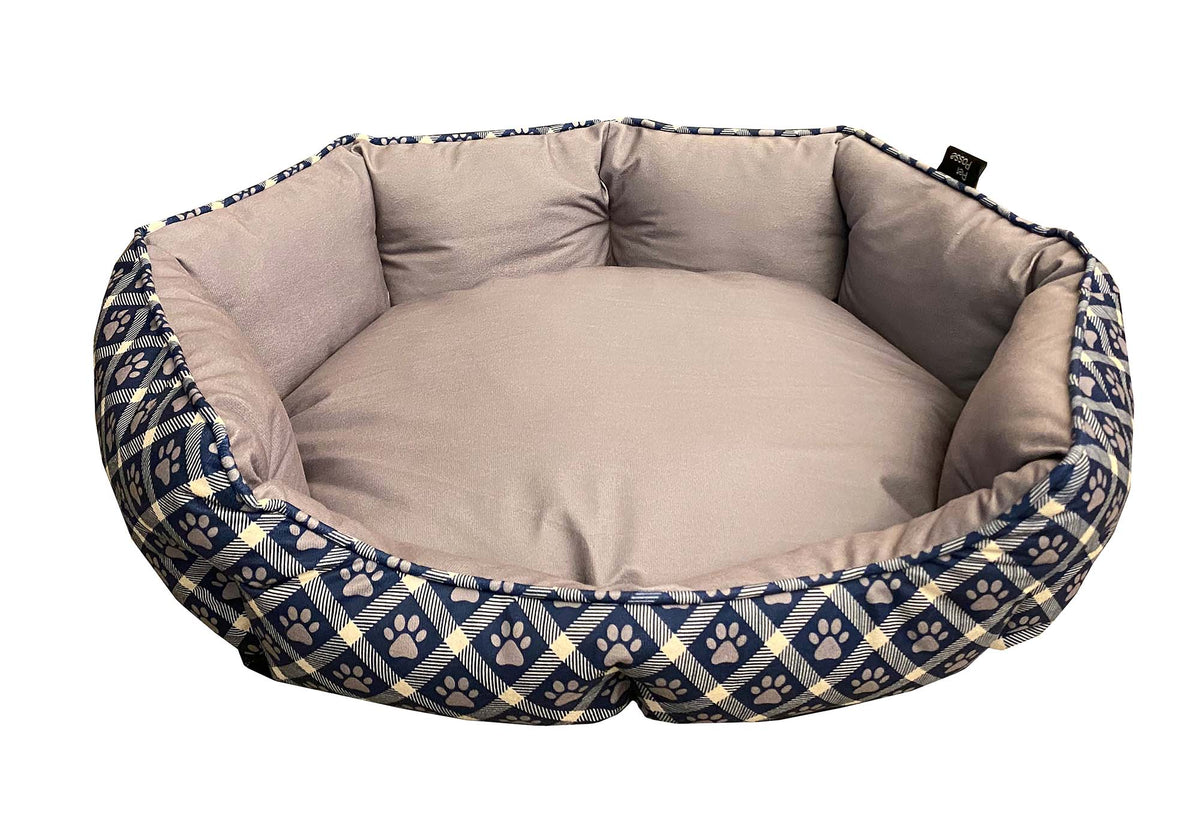 Dog bed with plaid pattern on a white background