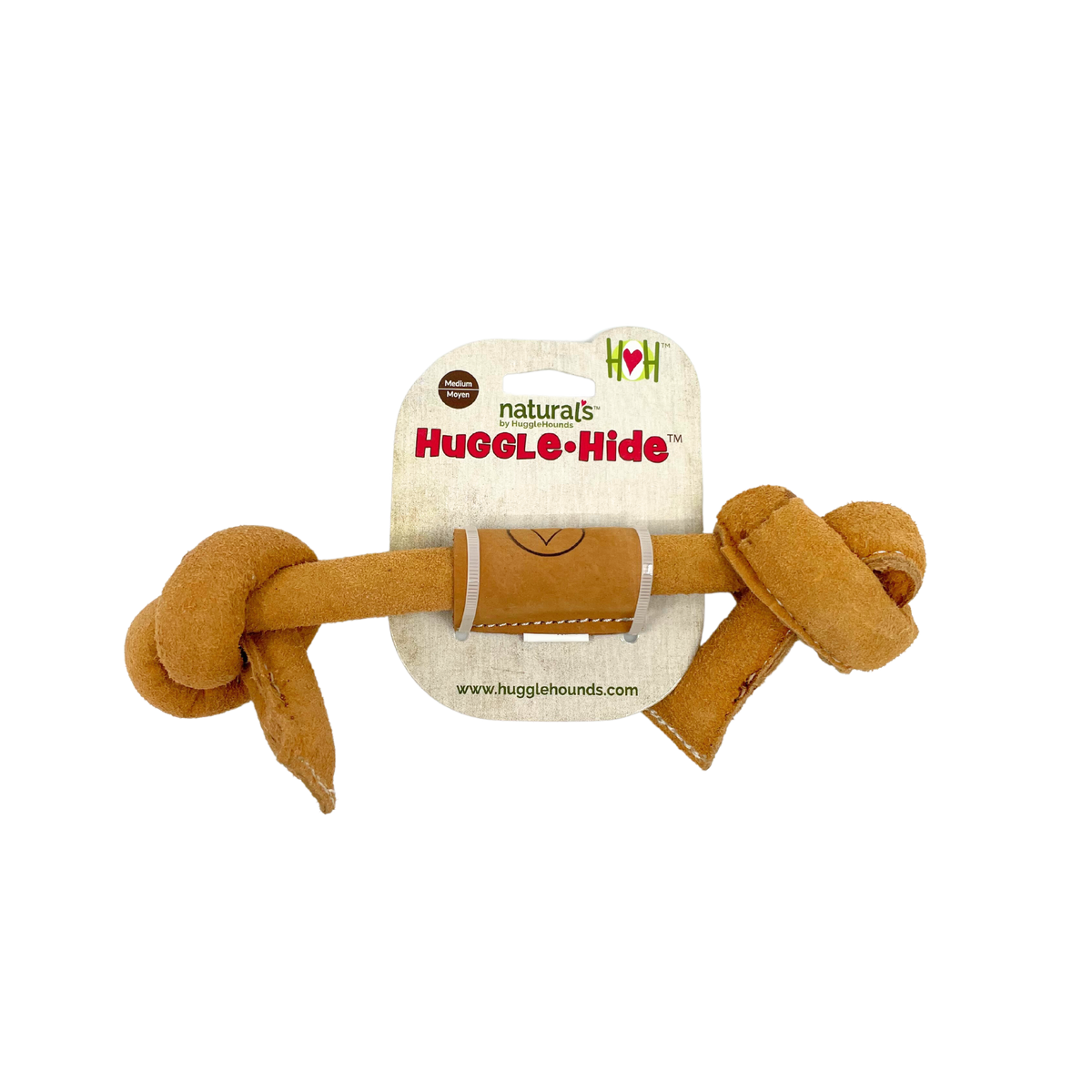 Huggle-Hide® Natural Leather Bone Dog Toy 3-Pack – Rawhide-Free, Water Buffalo & Cotton Rope HuggleHounds