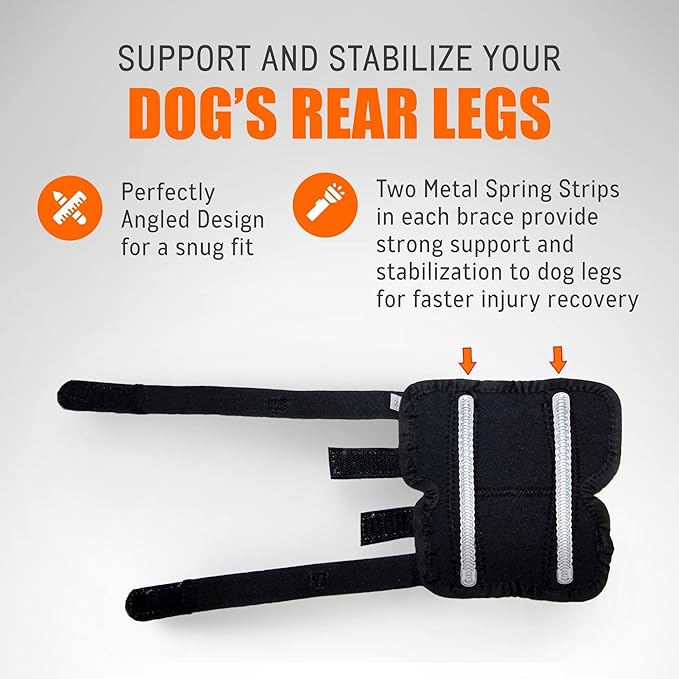 NeoAlly Dog Rear Leg Hock Brace with Metal Spring Strips – Large Dogs, Long Version (Pair) Neoallypets